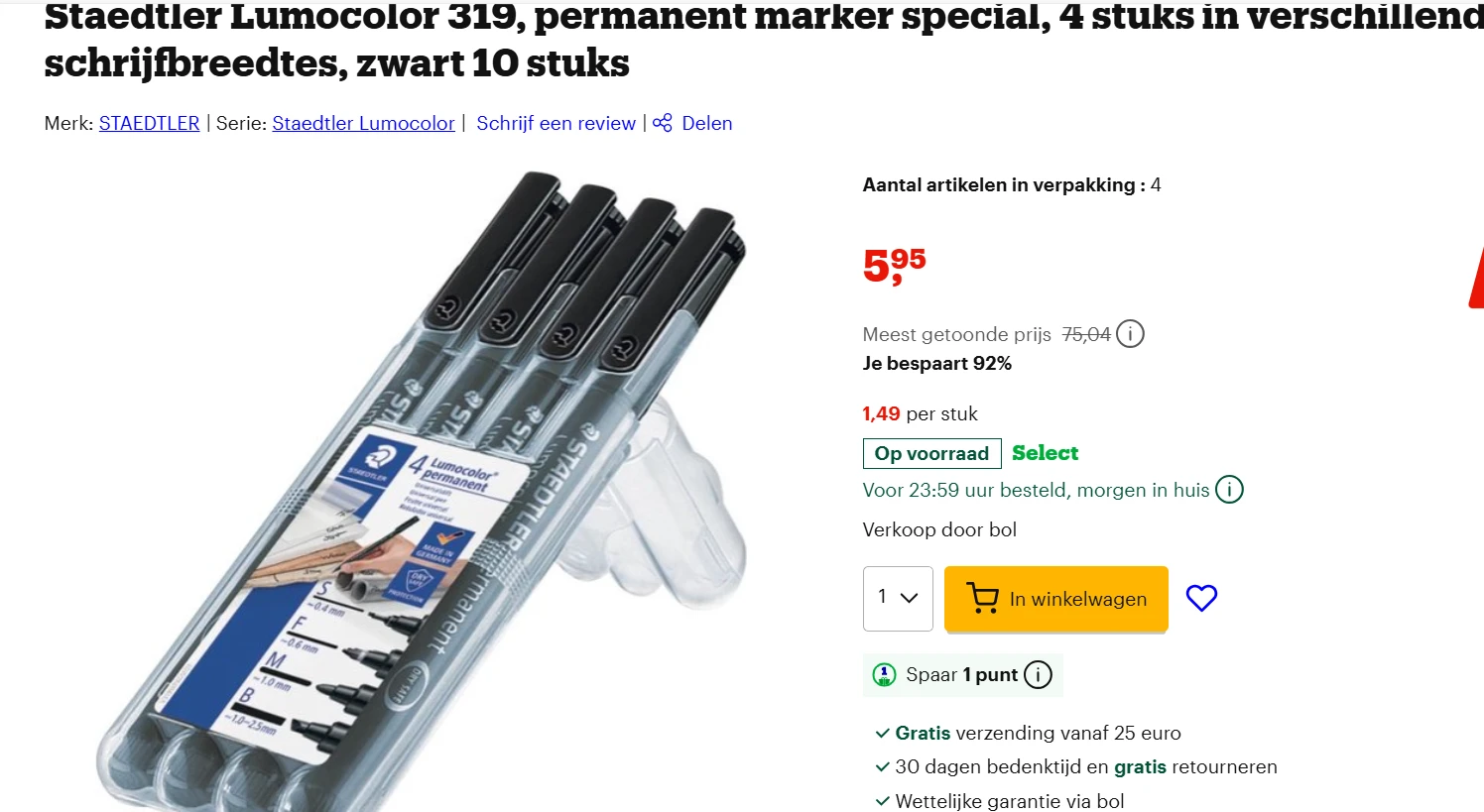 Staedtler Lumocolor 319, permanent marker special, 4 stuks in verschillende schrijfbreedtes, zwart 10 stuks
