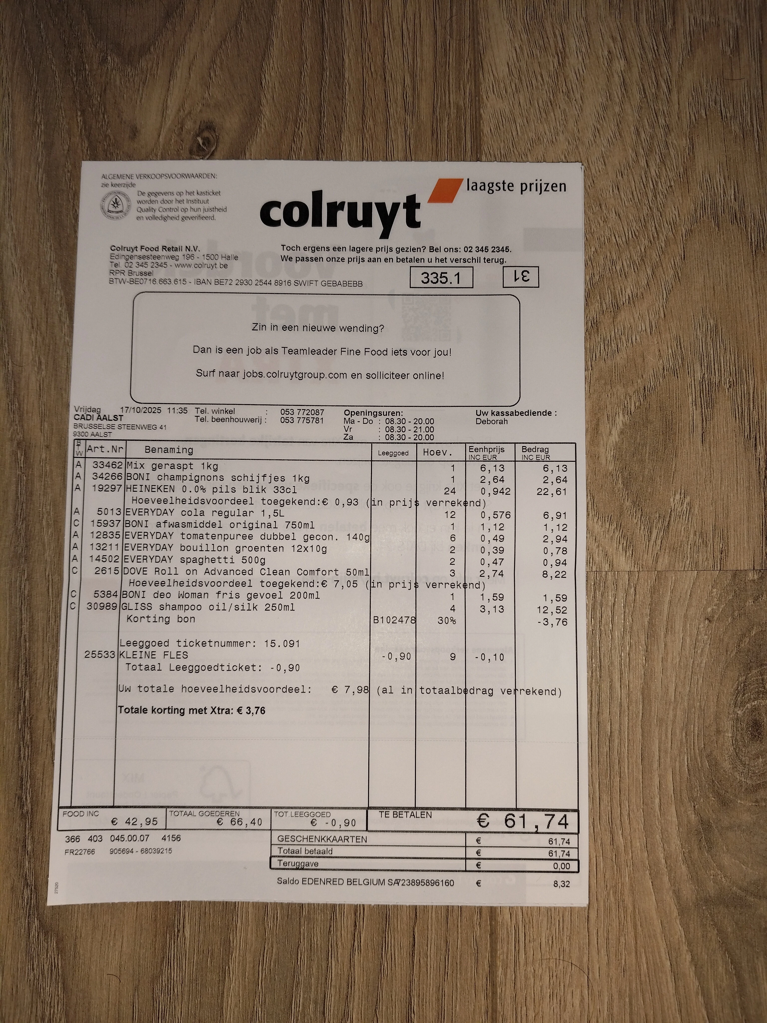 Colruyt roll deo dove + gliss shampoo