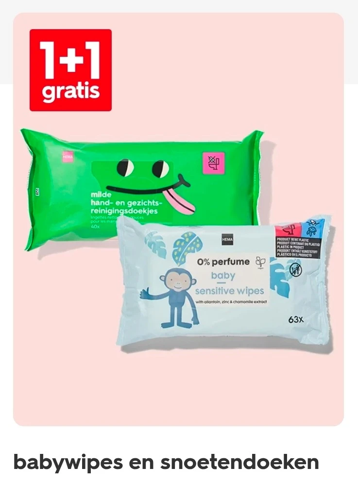 Babydoekjes 1+1 gratis bij Hema