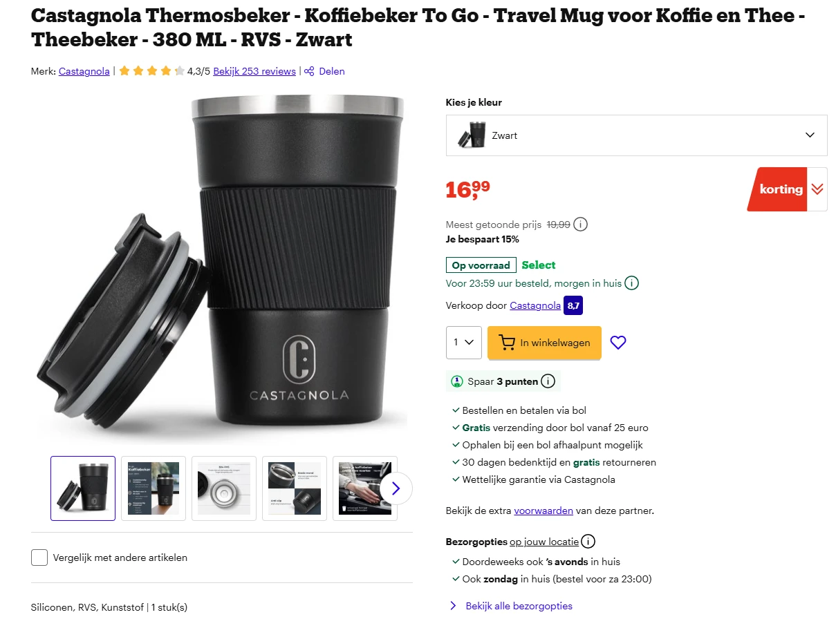 Korting op Castagnola thermosflessen bij Bol.com