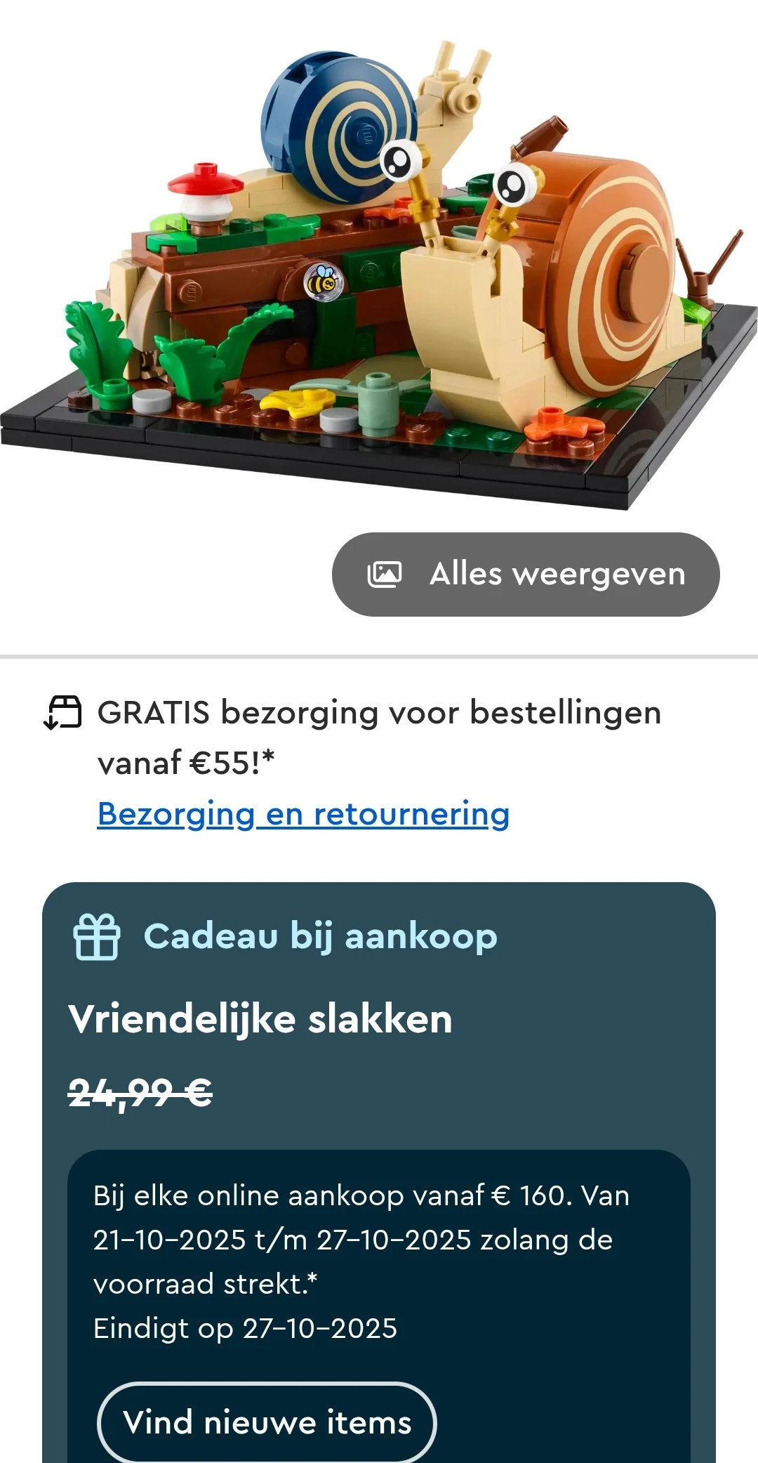 Vriendelijke slakken bij besteding van €160 bij Lego