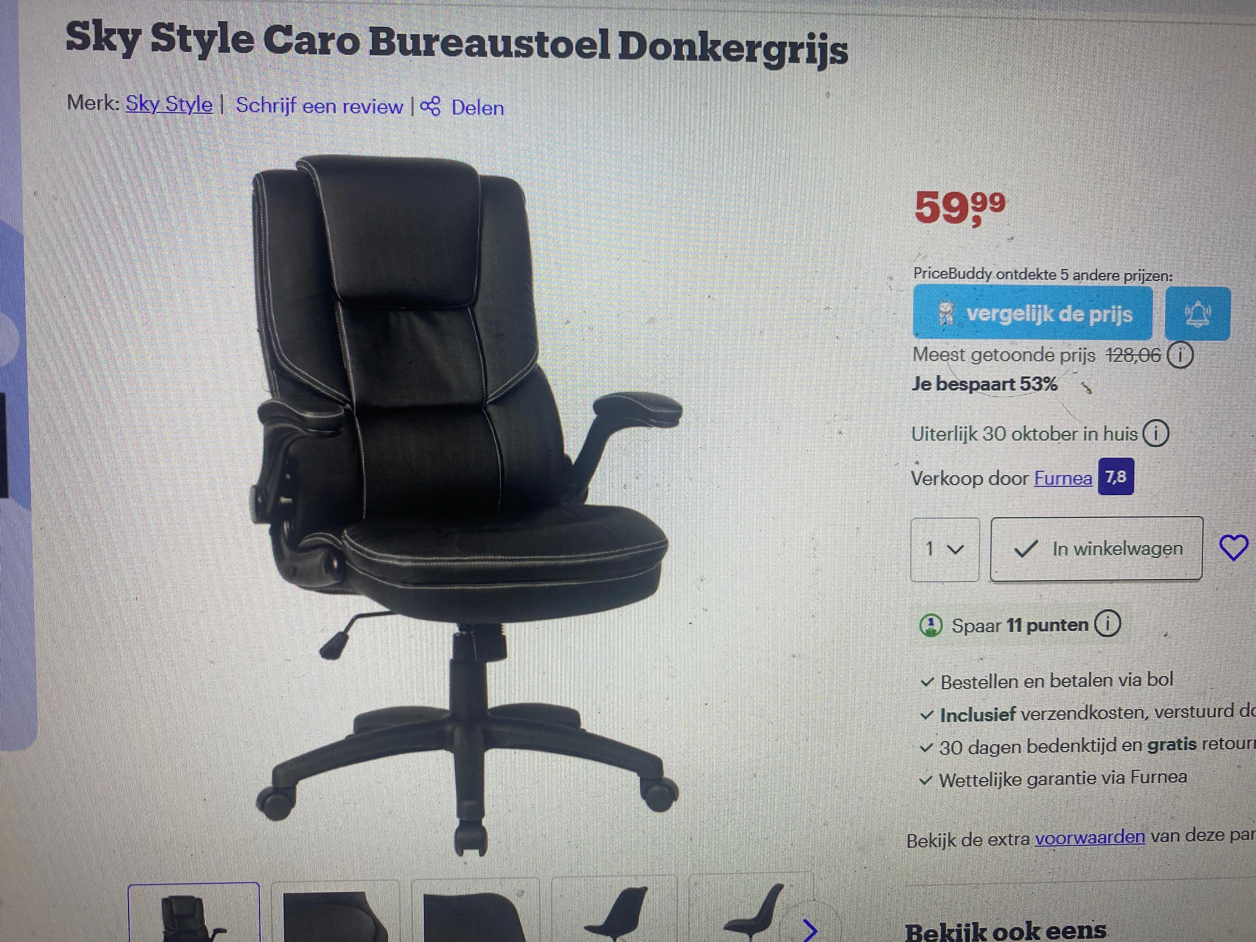 Sky style caro bureaustoel donkergrijs