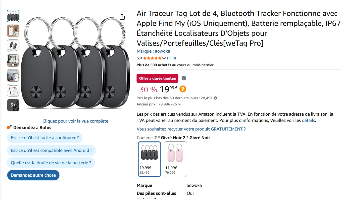 Air tracker tags 4 stuks bij amazon