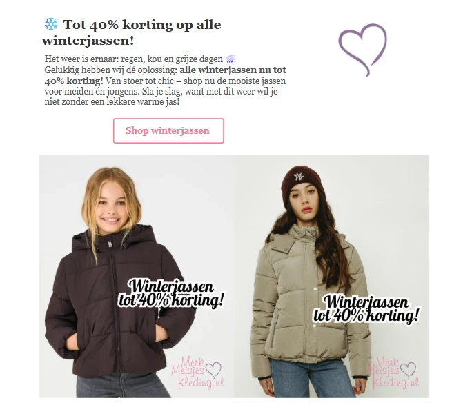 Merkmeisjeskleding.nl: tot -40% op winterjassen