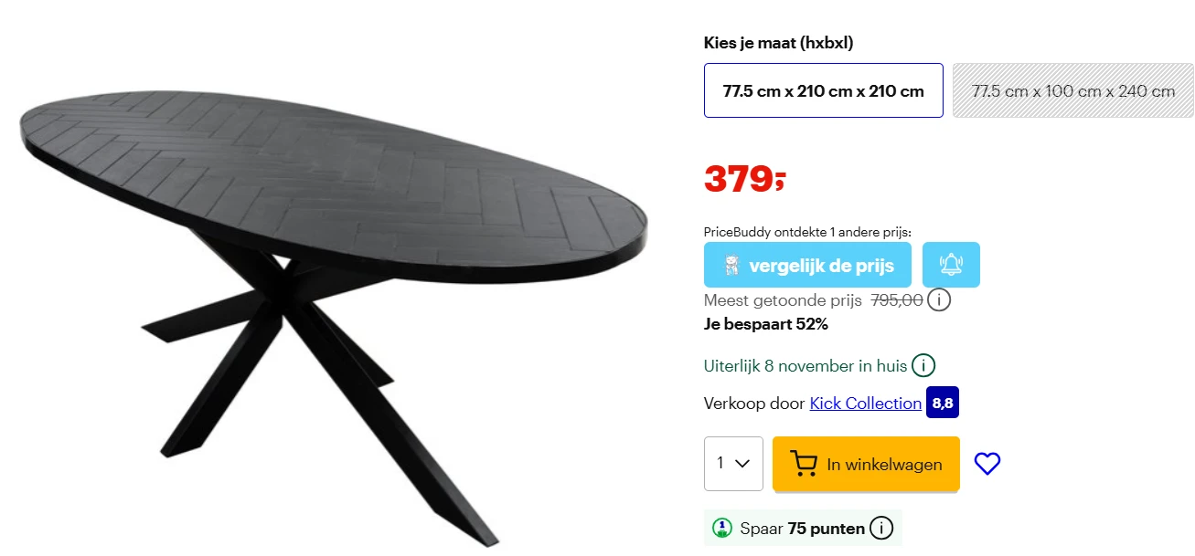 Ovalen eetkamer tafel van Kick nu voor 379€