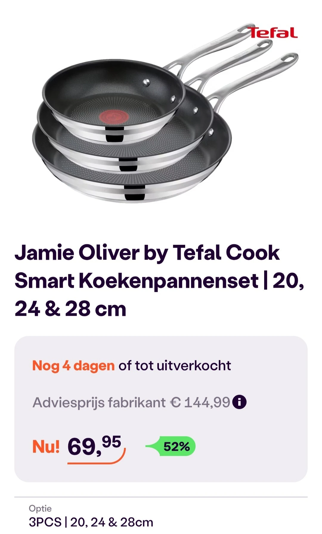 Jamie Oliver by Tefal Cook Smart koekenpannenset 20, 24 & 28 cm -52%