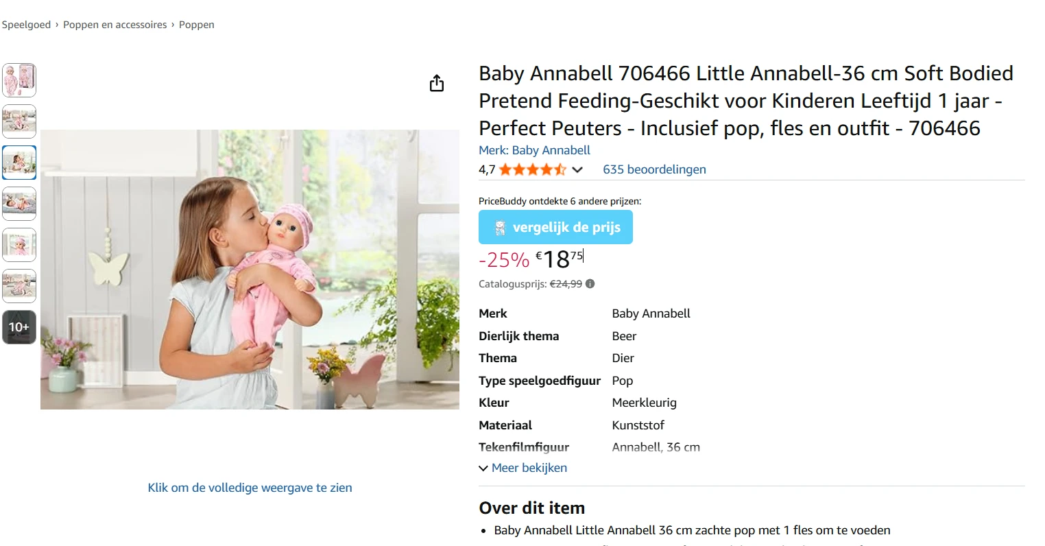 Annabell pop bijna de helft goedkoper tov elders