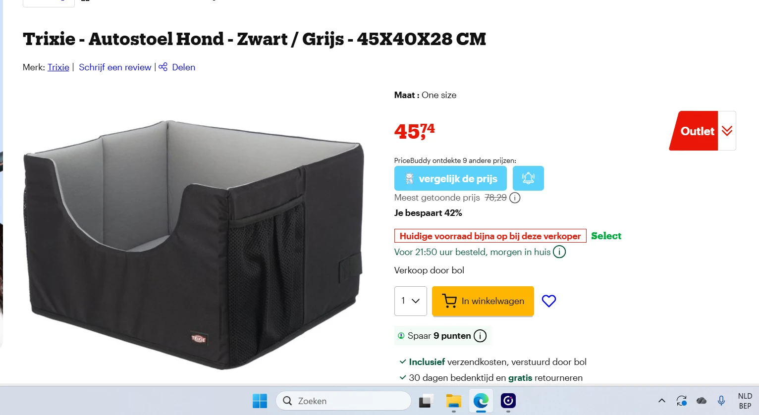 Trixie honden mand voor de auto met 42% korting