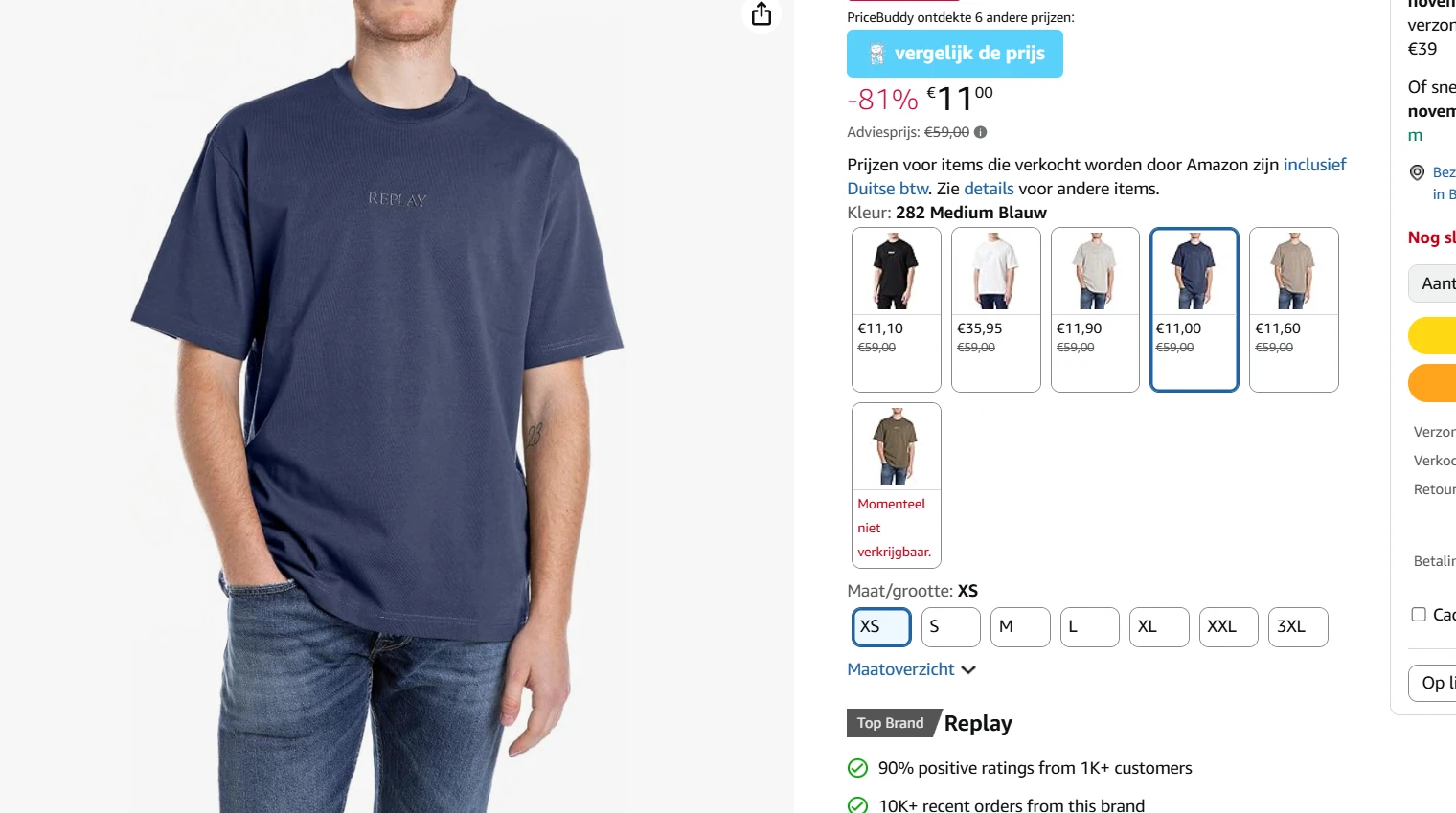 T shirt Replay heren maat XS en S vanaf 10.10€