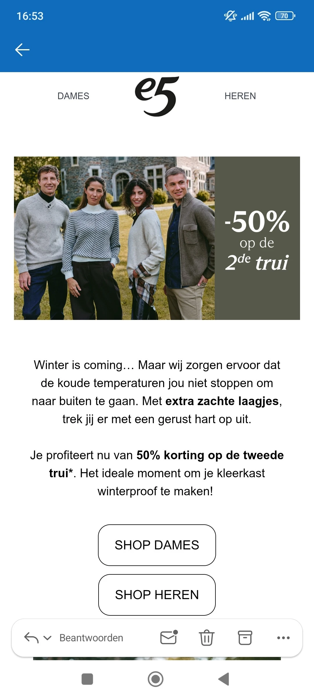E5: -50% op de 2e trui