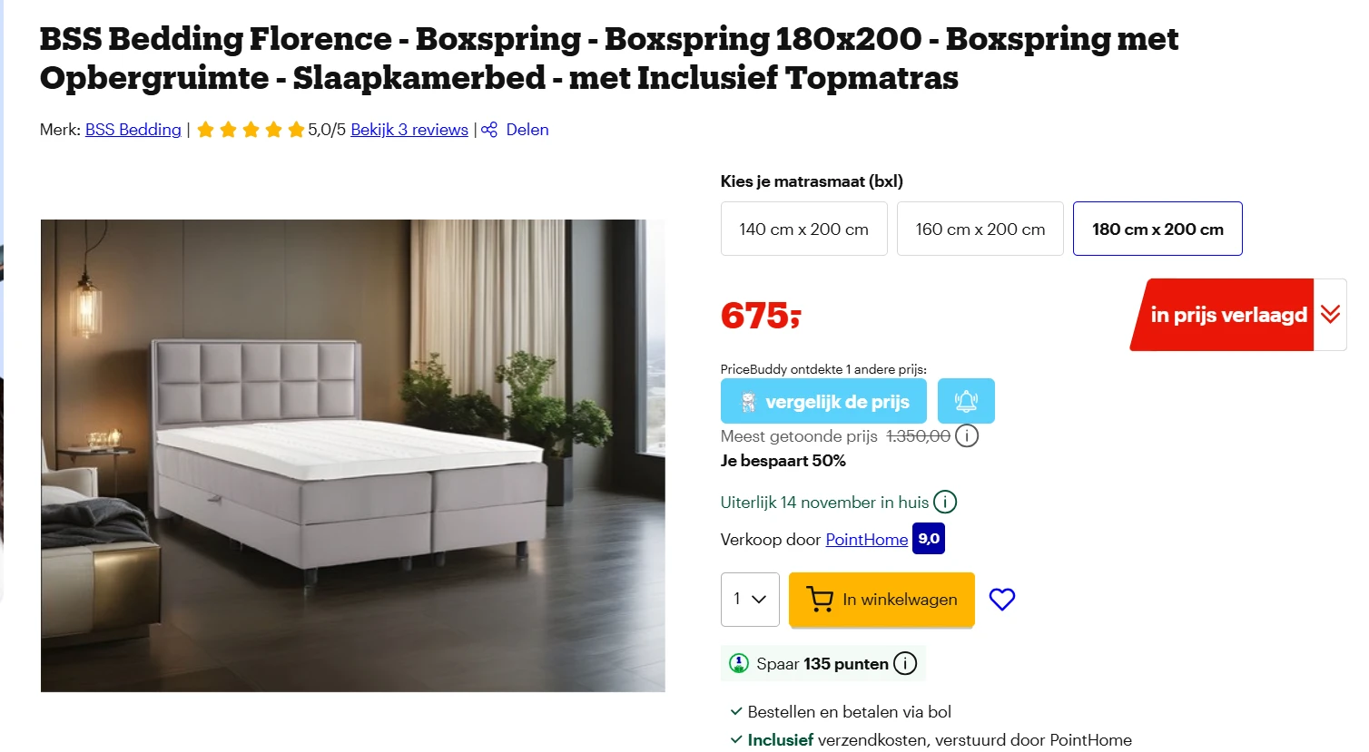 Boxspring 180*200 met top matras en goede reviews -50% korting