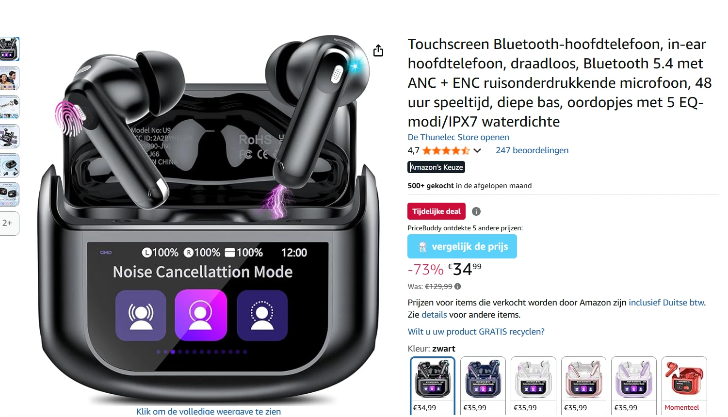 Touchscreen Bluetooth in-ear hoofdtelefoon