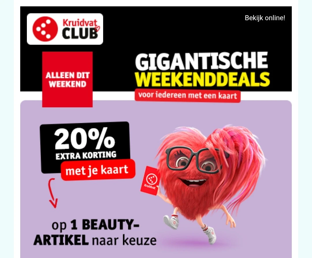 Dit weekend -20% op 1 beauty artikel bij Kruidvat