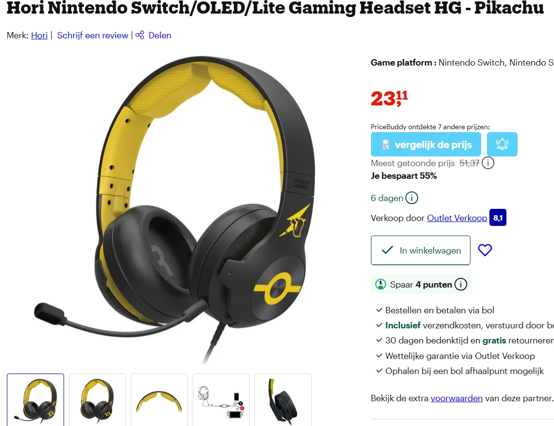 Hori Nintendo Switch/OLED/Lite Gaming Headset - Pikachu (Bol)