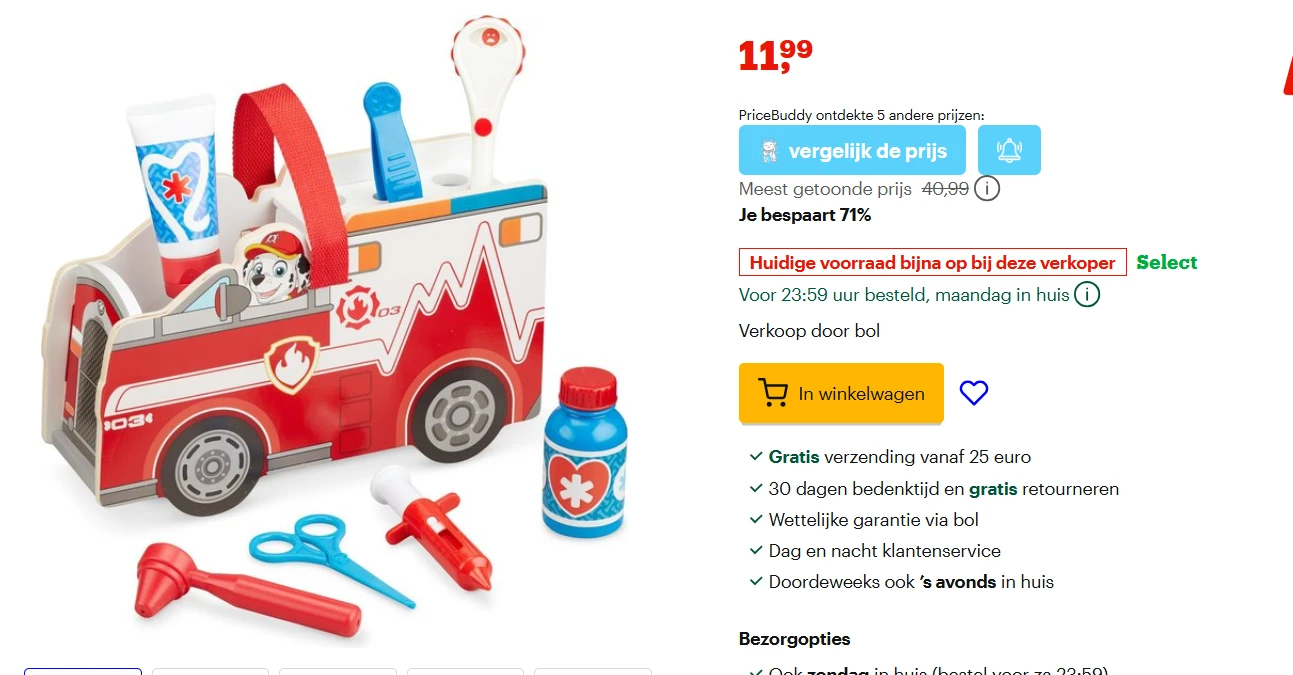 Paw Patrol Marshall's houten Rescue Caddy 71% korting