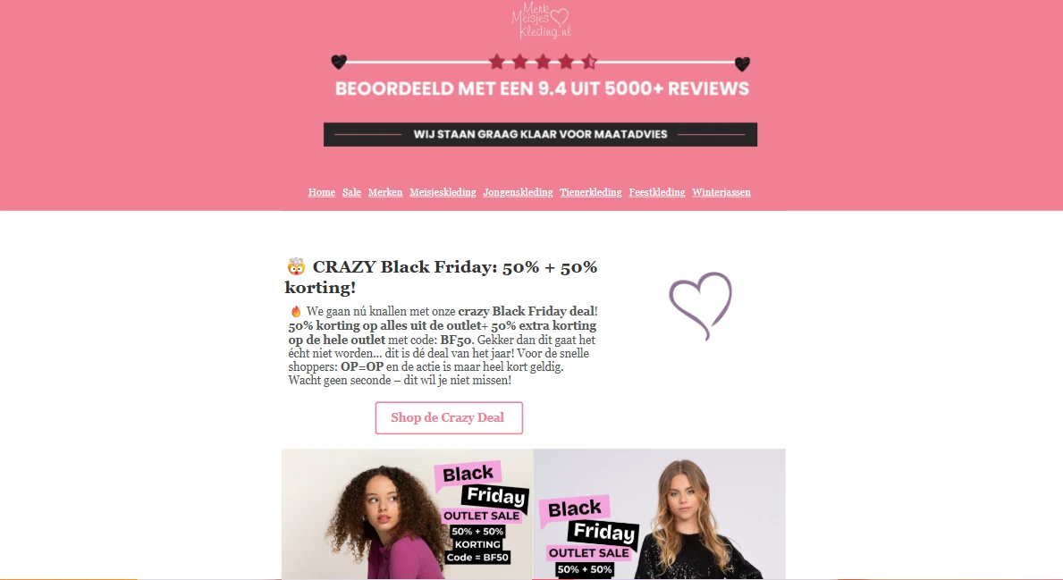 merkmeisjeskleding.nl: 50% extra korting op de outlet (outlet tot -50%)