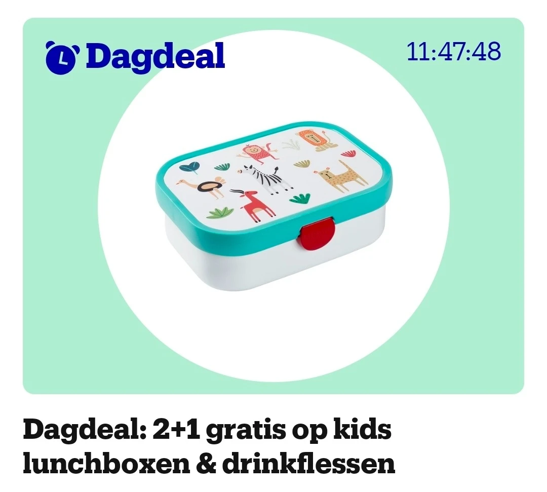 Dagdeal: 2+1 gratis op Lunchboxen & drinkbekers