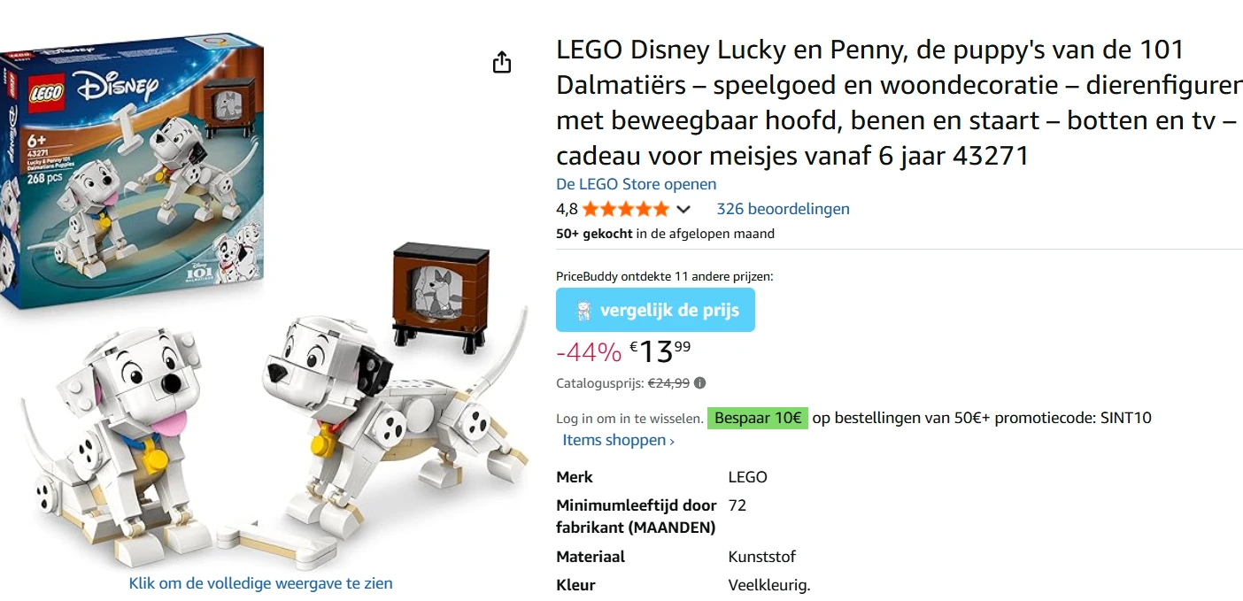 LEGO Disney Lucky & Penny 101 Dalmatiërs goedkoopst bij Amazon BE