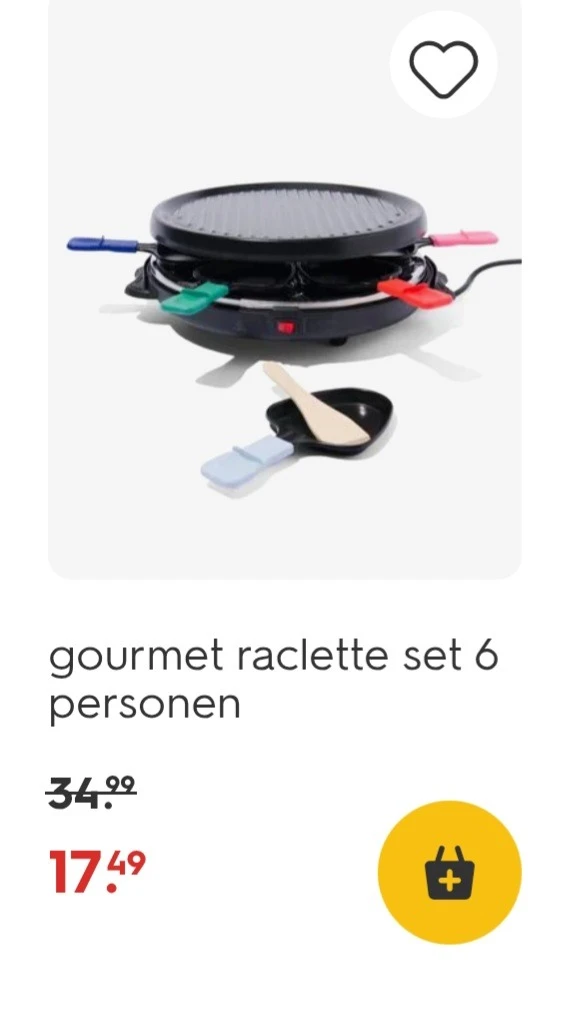 Gourmet raclette set -50% bij Hema