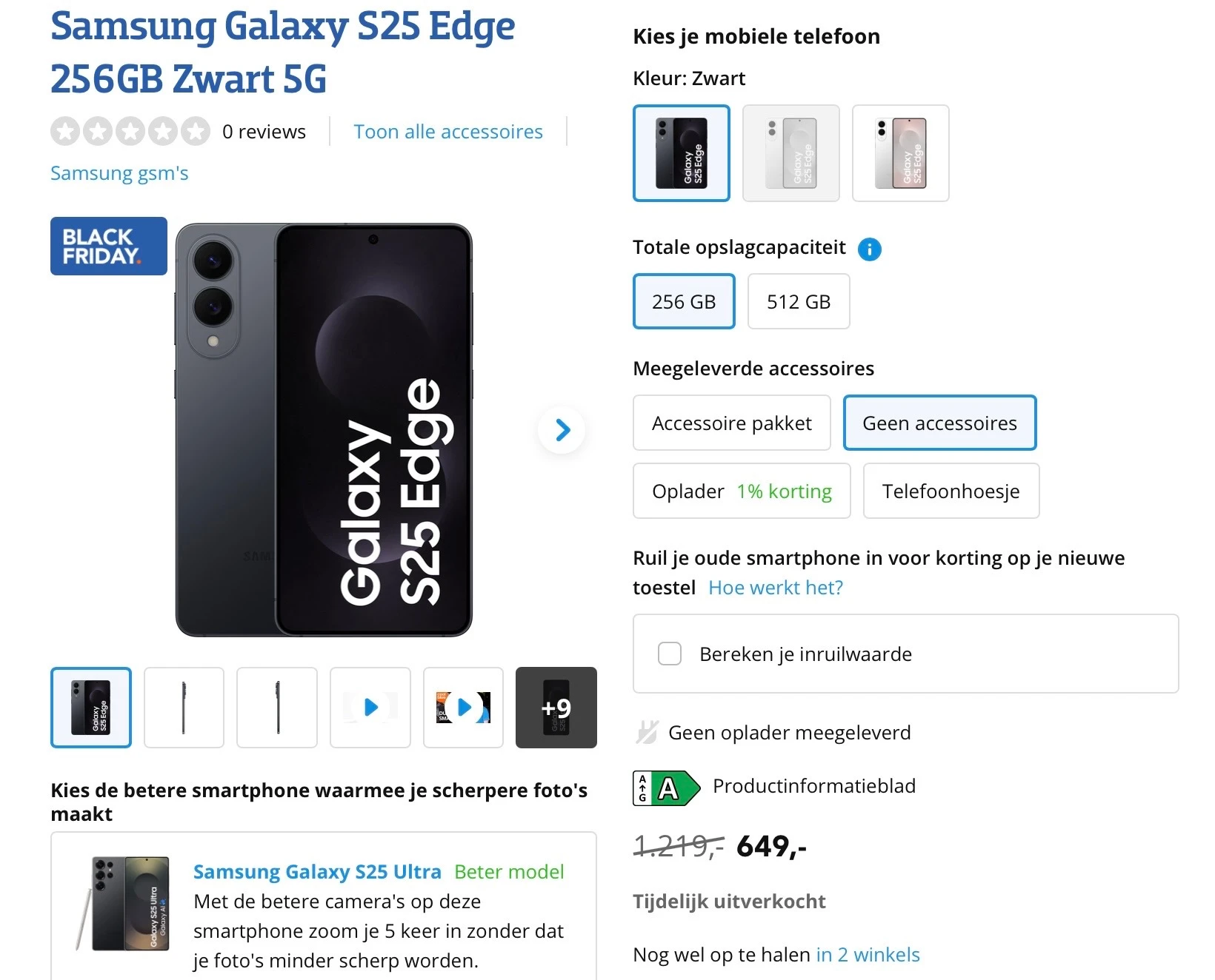 Samsung Galaxy S25 Edge 256GB Zwart 5G