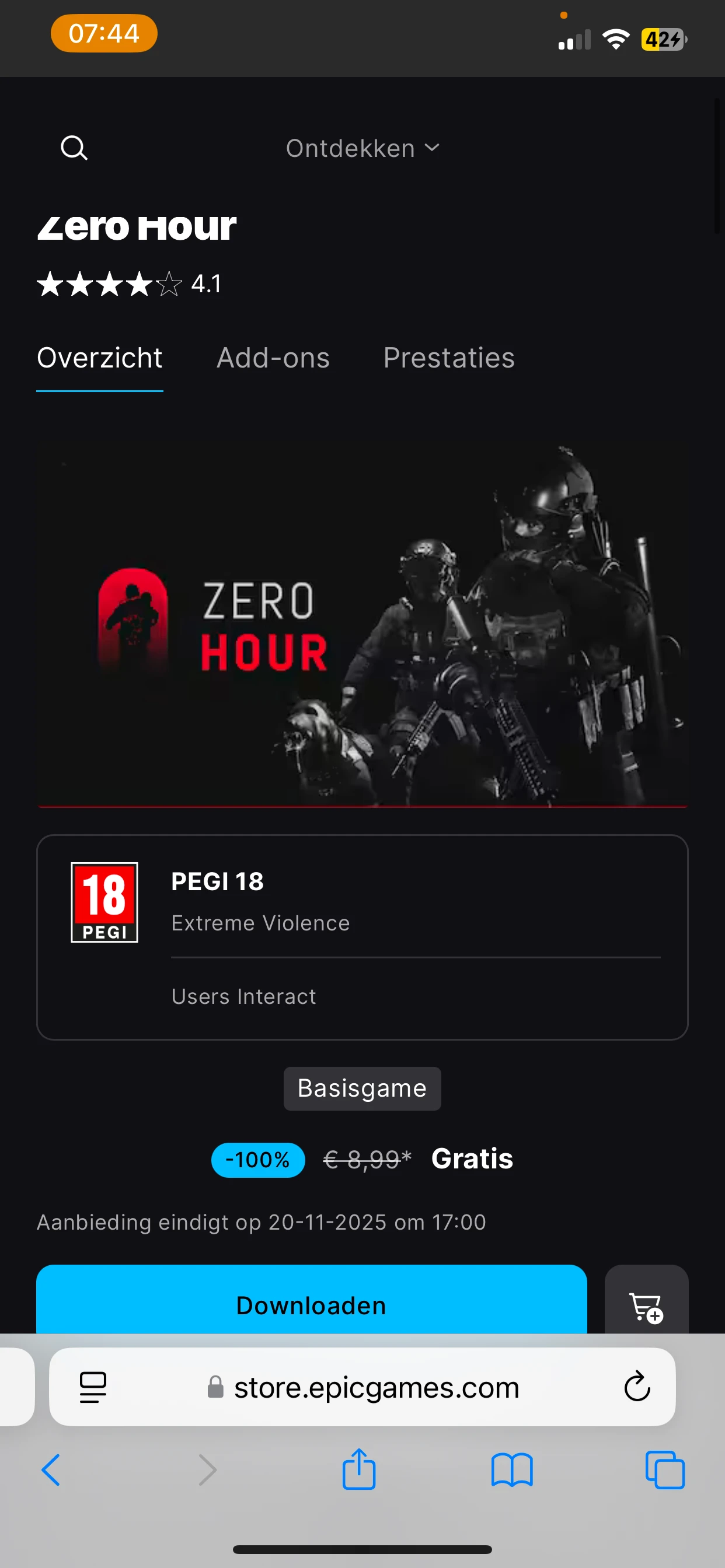 Spel Zero hour gratis (epic games)