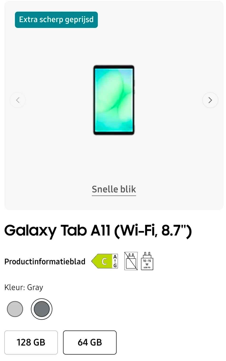 Galaxy Tab A11 + Galaxy SmartTag2 voor €127,40