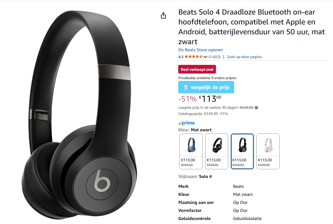 Beats Solo 4 Draadloze Bluetooth on-ear hoofdtelefoon -52%