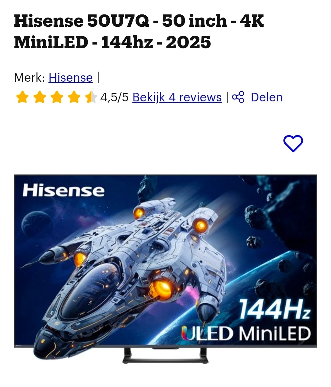 Hisense 50U7Q - 50 inch - 4K MiniLED