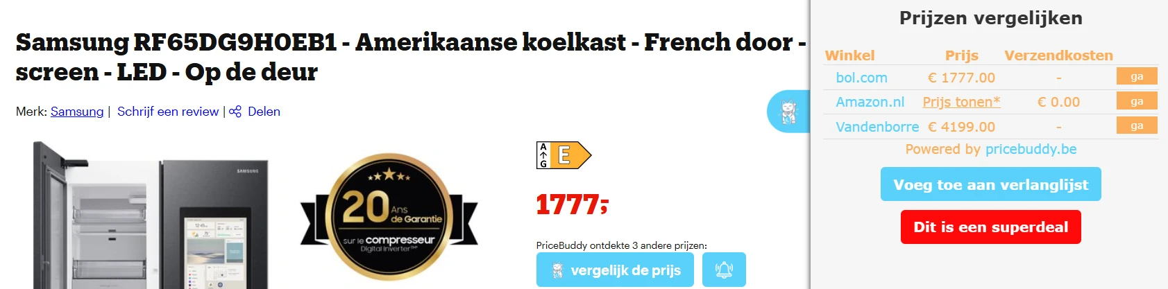 Koelkast van Samsung, laagste prijs ooit nu voor 1777€ elders 4199€