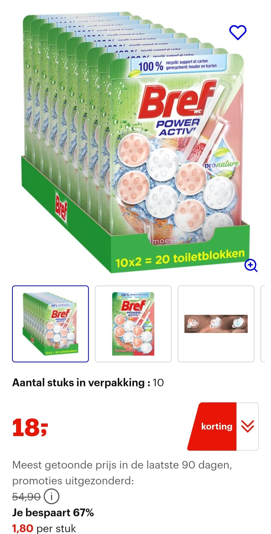 Bref toiletblok 10x2 stuks -67%