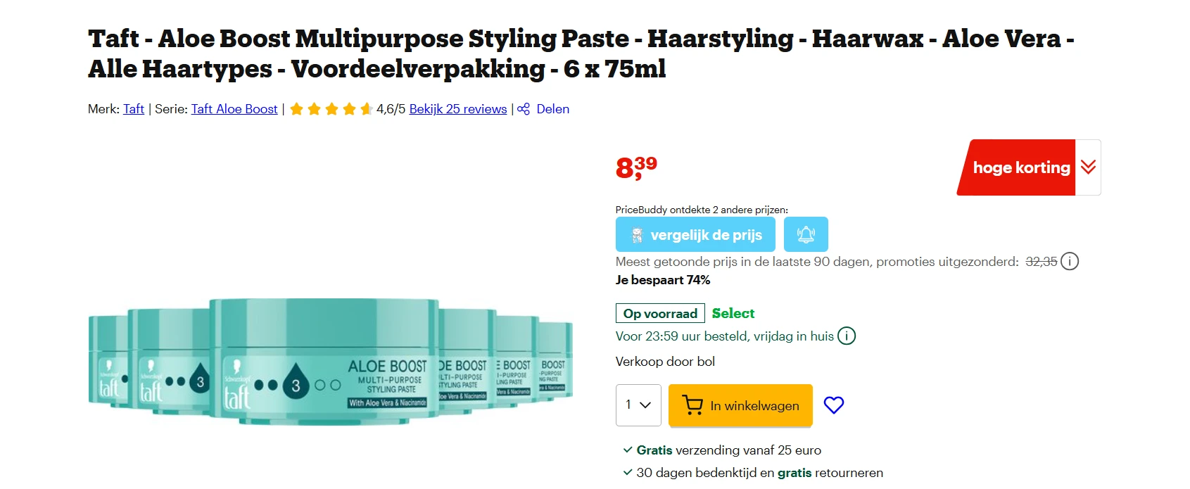 Taft haarwax 6x75ml nu voor 8.39€ bij bol