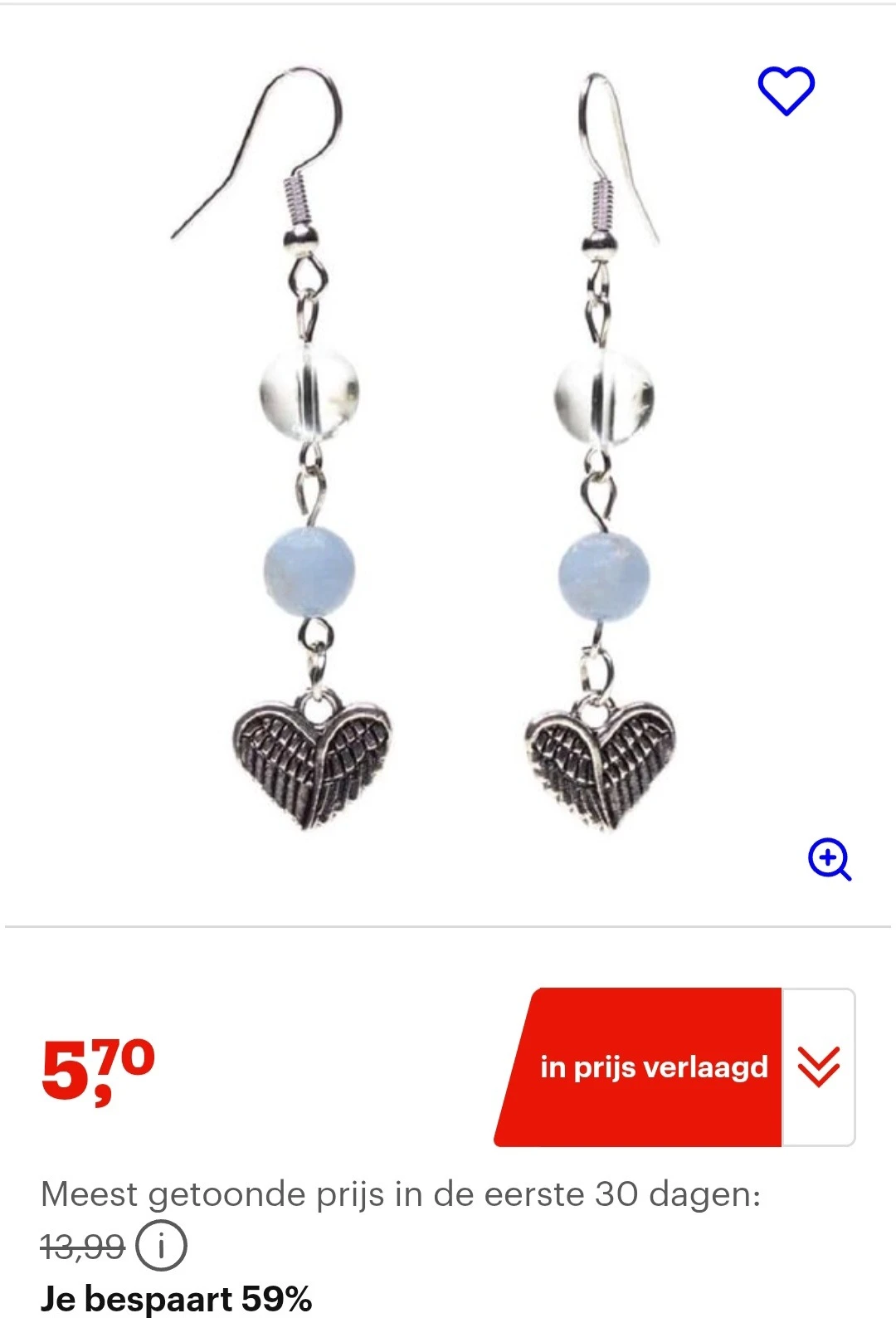 Angeliet/Bergkristal Oorbellen met Hart -59%