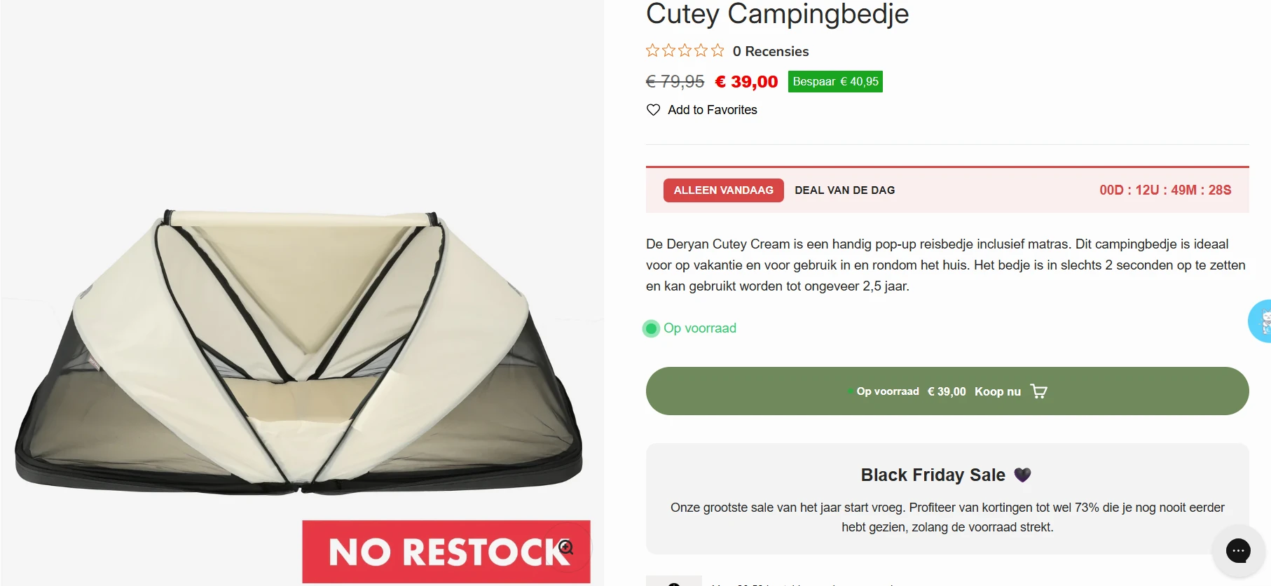 40.95€ besparen op Cutey Deryan campingbedje? Nu voor 39€
