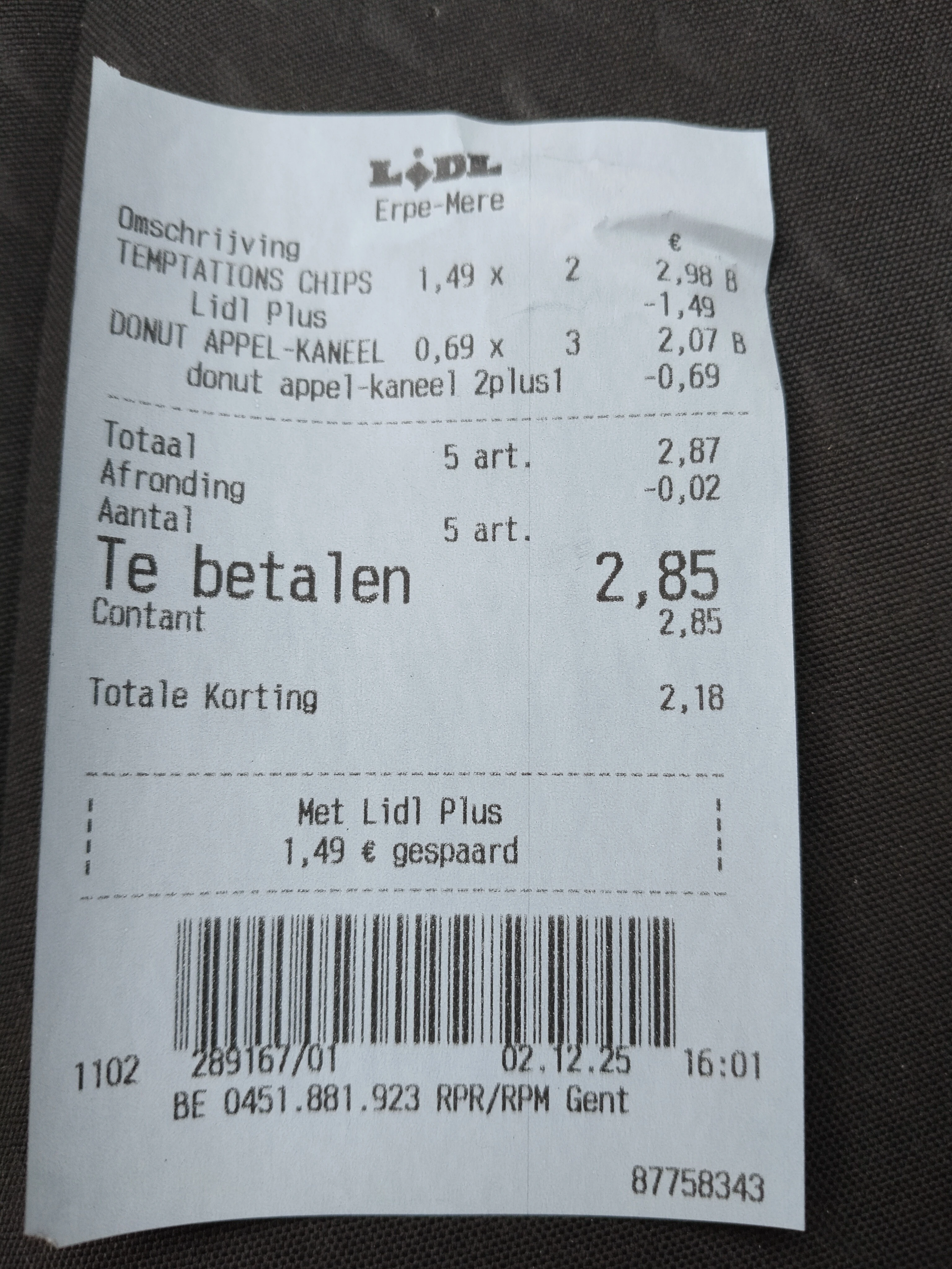 Lidl huismerk chips 1 + 1 gratis