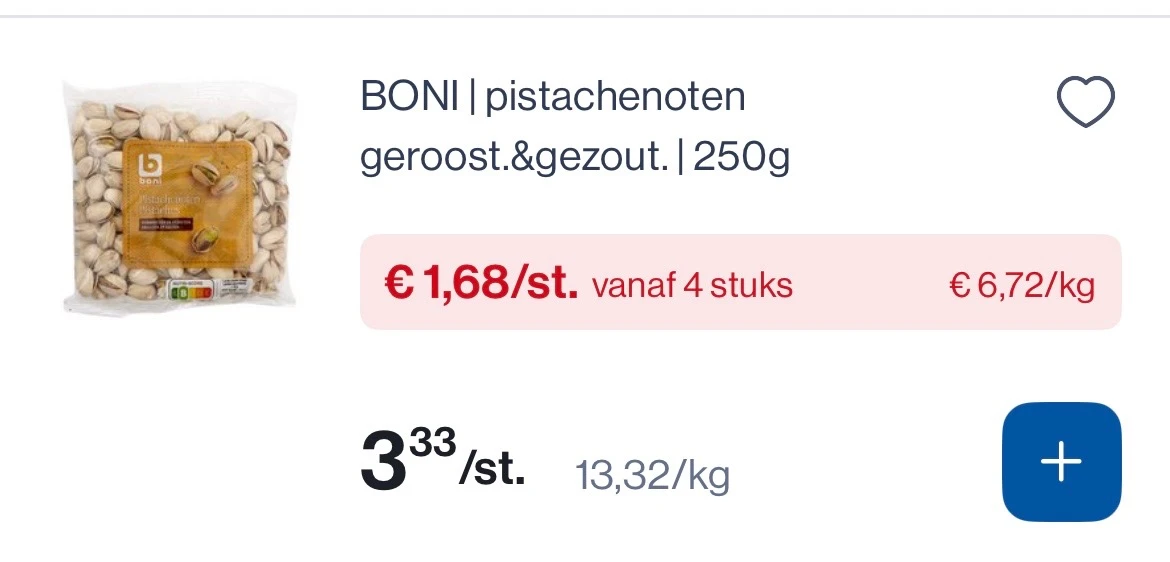 Boni pistachenoten -50% bij Colruyt