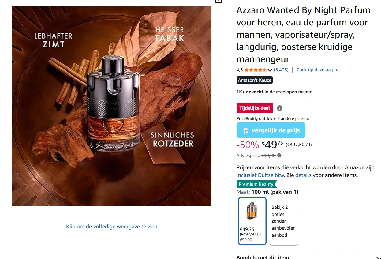 Azzaro Wanted By Night Parfum 100ml voor 49.75€