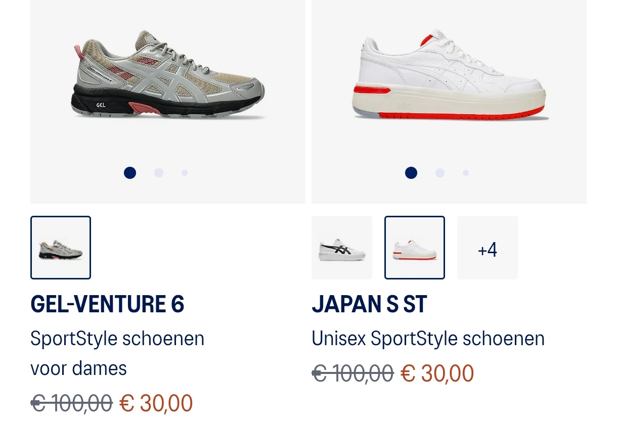 70% korting op Asics sportschoenen en kleding