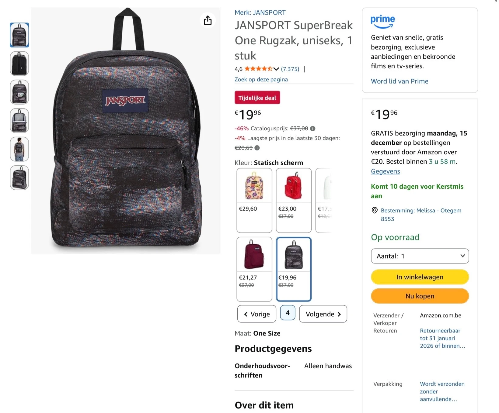 JANSPORT SuperBreak One Rugzak, uniseks, 1 stuk -46%