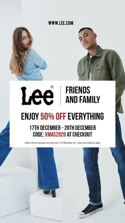 Friends & Family -50% off bij Lee & Wrangler...