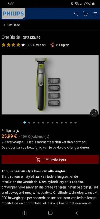 Op de site van Philips One blade Trim/scheer...