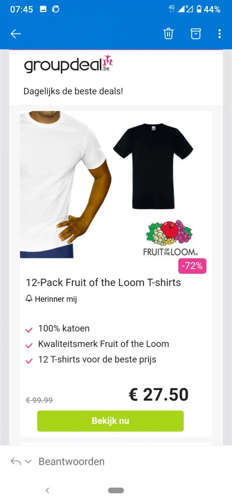 Groupdeal.be : 12 pack Fruit of the Loom T-Sh...
