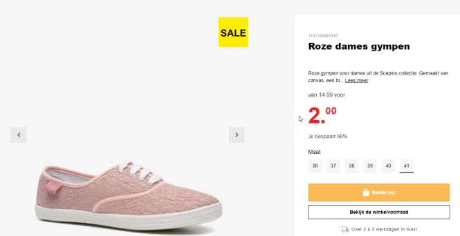 Op Scapino staan de sneakers (gympen) aan 2 e...