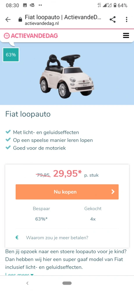 Bij actievandedag.nl deze Fiat loopauto met 6...