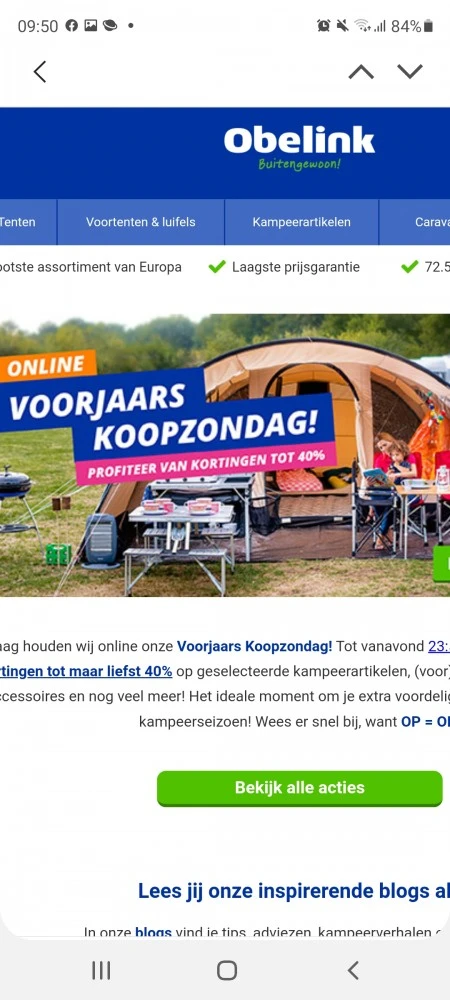 Obelink kampeermateriaal, tuinsets ed vandaag...