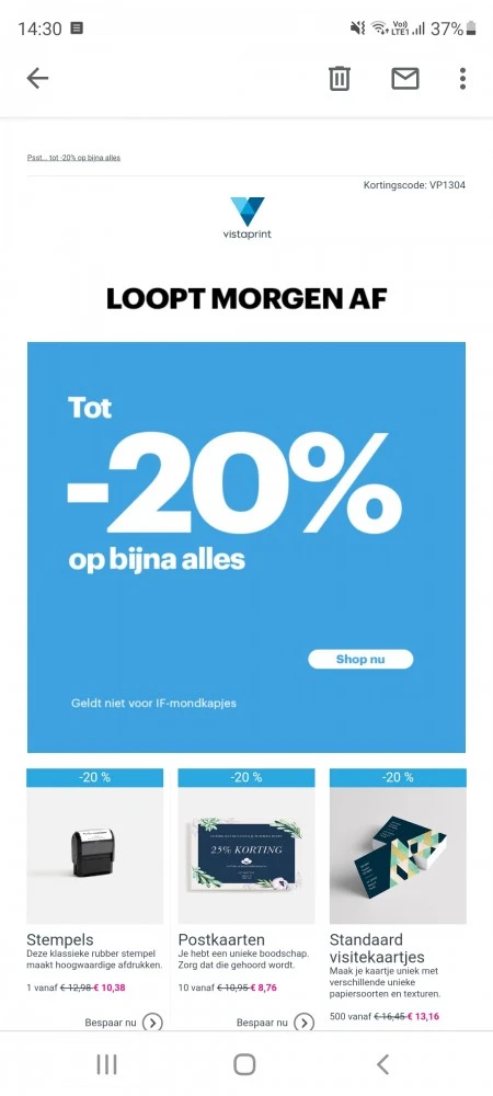 Bij vistaprint nu tot -20%. Loopt nog tot mor...