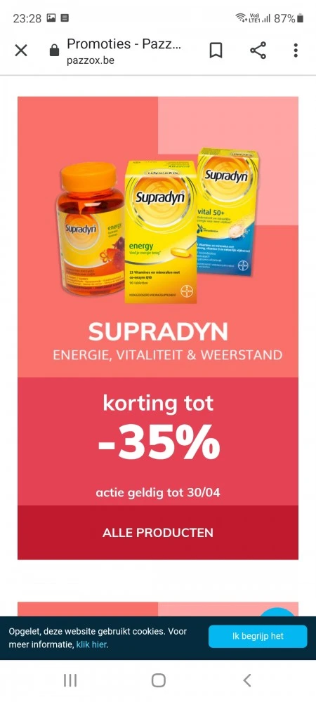 Bij pazzox.be nu 35% korting op Supradyn. Nog...