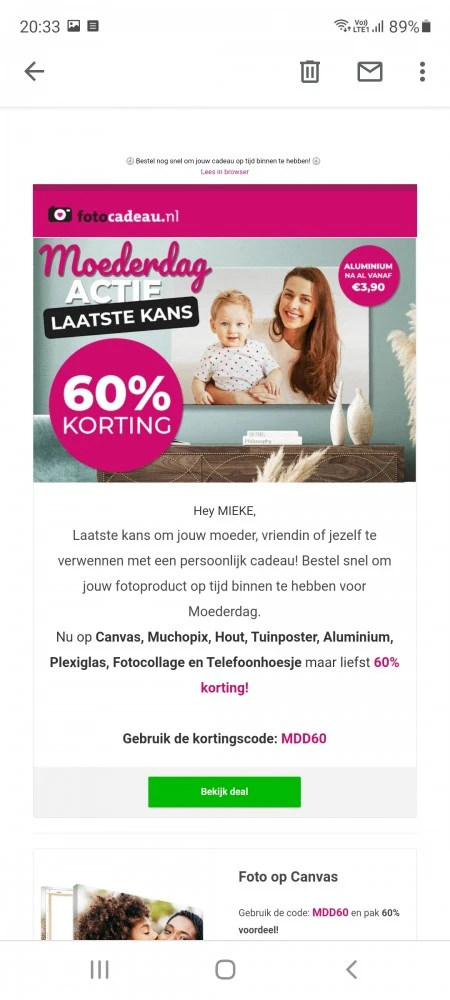 Bij fotocadeau.nl nu 60% korting op canvas, h...