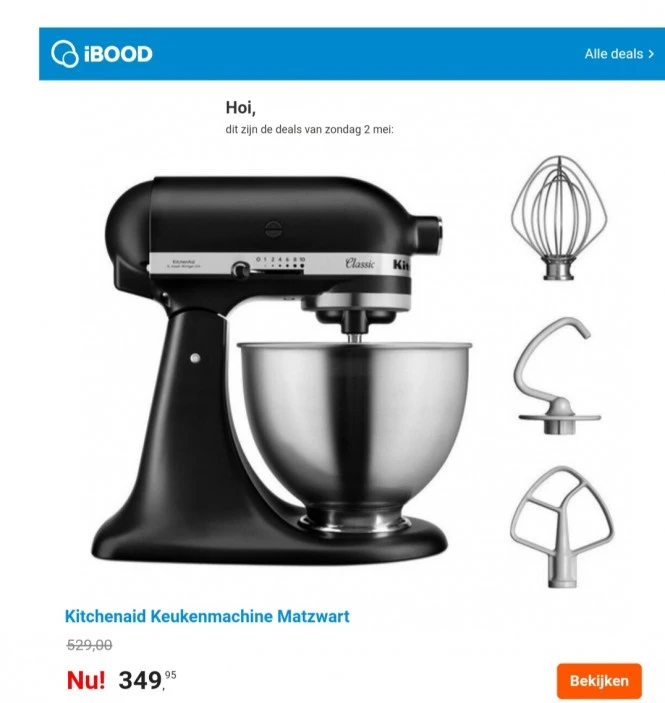 Dagdeal op Ibood: Kitchenaid voor €349,95 ipv...
