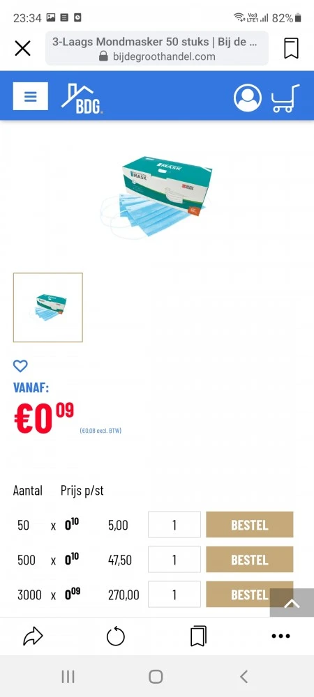 Bijdegroothandel.com nu mondmaskers 3-laags a...