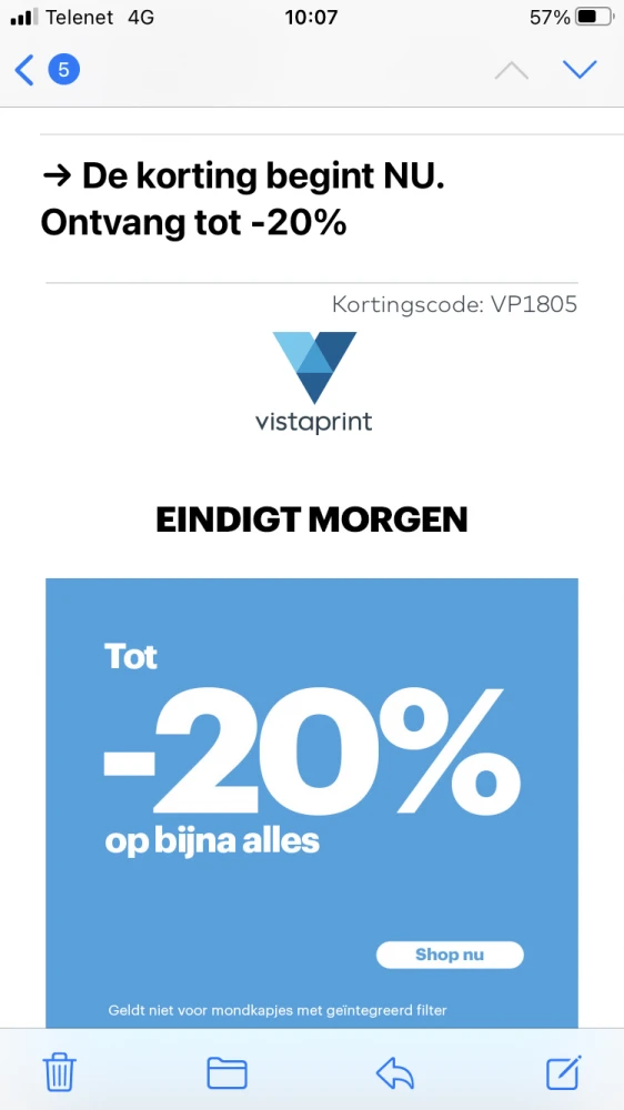 Tot morgen tot -20 % bij vistaprint